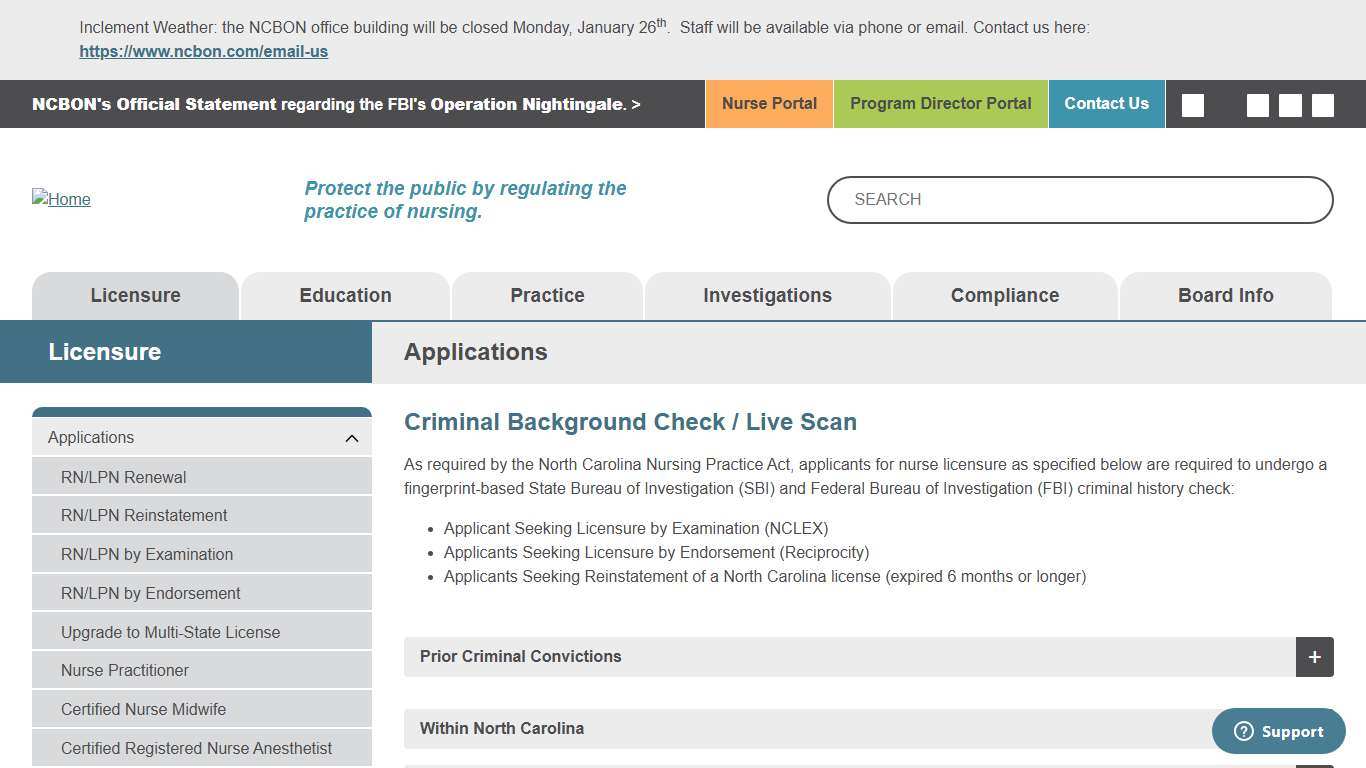 Criminal Background Check / Live Scan North Carolina Board of Nursing
